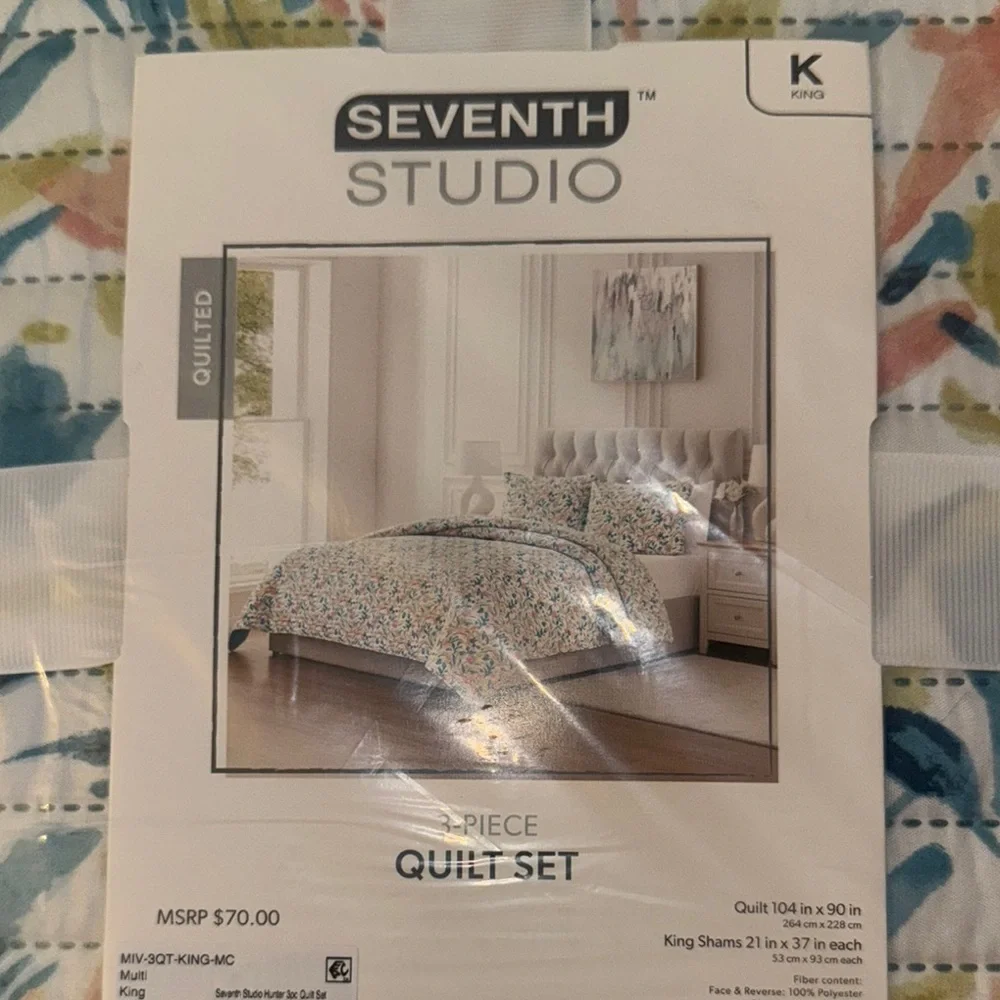 Blue and Pink Botanical Quilt Set Modern Bedding
